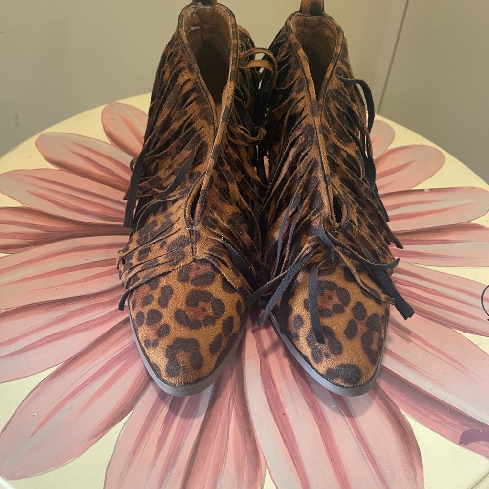 Breed Leopard Lace Up Fringe Boots
